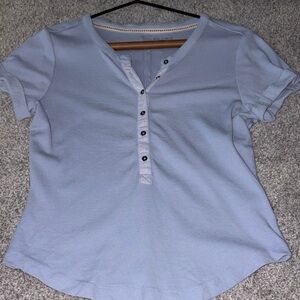 Anthropologie Pilot Andie Ribbed Henley Soft Blue Short Sleeve Tee Medium M